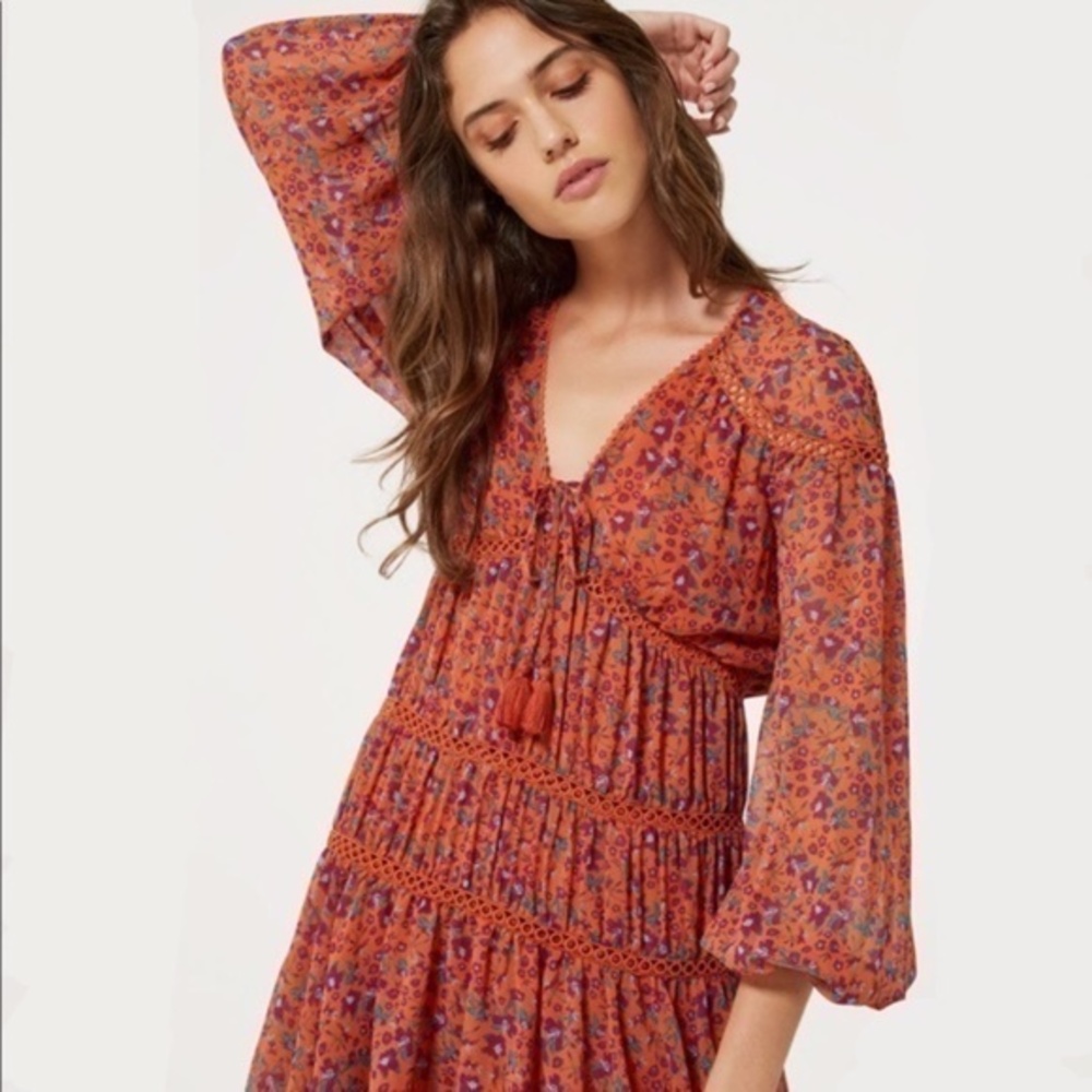 REBECCA MINKOFF Caden Printed Long-sleeve Dress In Rust Multi